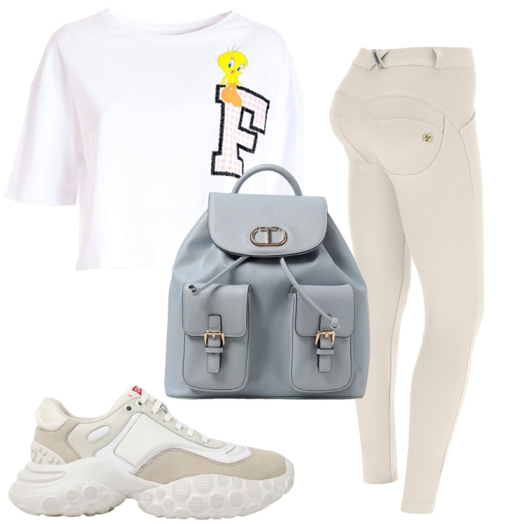 Outfit donna - Total look #1948036. Stile Basic per Sport. Abbinamento con t-shirt, pantaloni skinny, zaini, sneakers.