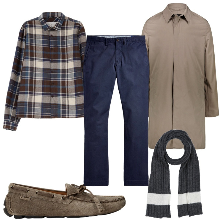 Outfit uomo - Total look #1948108. Stile Casual per Tutti i giorni. Abbinamento con sciarpe, camicie, scarpe stringate, pantaloni, giacche.