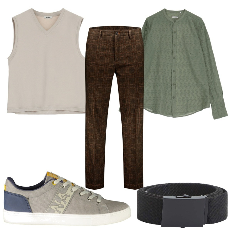 Outfit uomo - Total look #1948120. Stile Casual per Tutti i giorni. Abbinamento con cinture, gilet, camicie, pantaloni, sneakers.