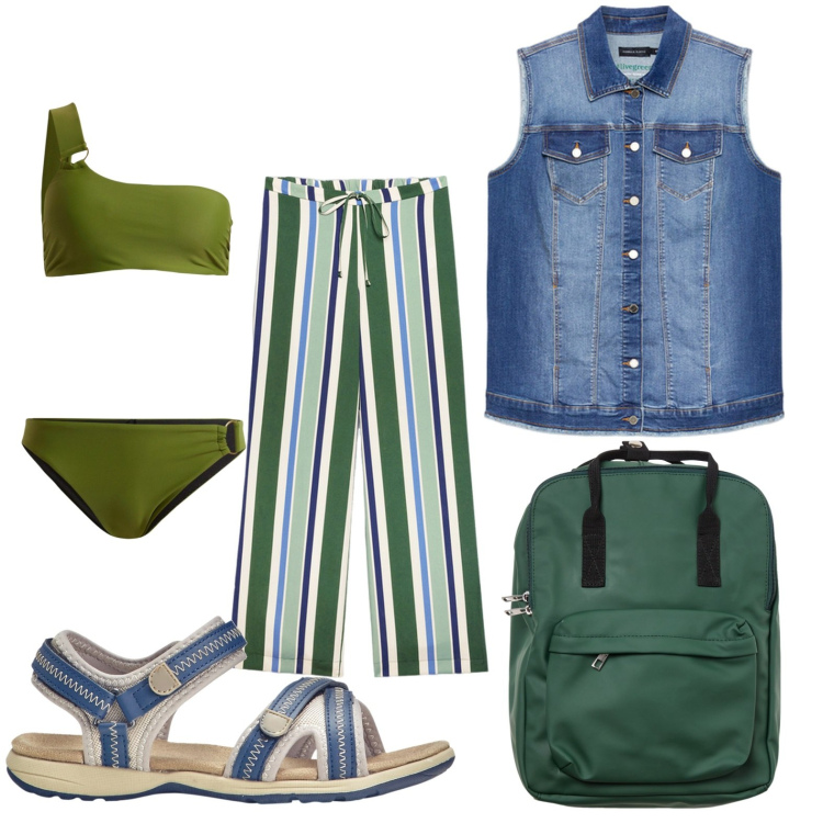 Outfit donna - Le ultime onde. Stile Urban per Mare. Abbinamento con sandali, bikini, zaini, pantaloni, gilet.