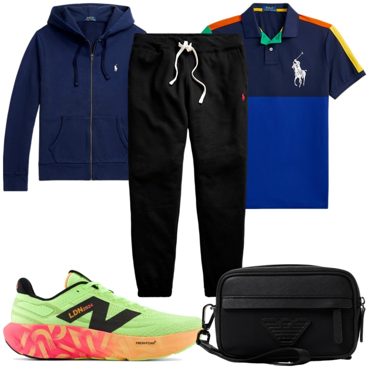 Outfit uomo - Total look #1948165. Stile Trendy per Sport. Abbinamento con scarpe sportive, pantaloni, felpe con cappuccio, polo, borse sportive.