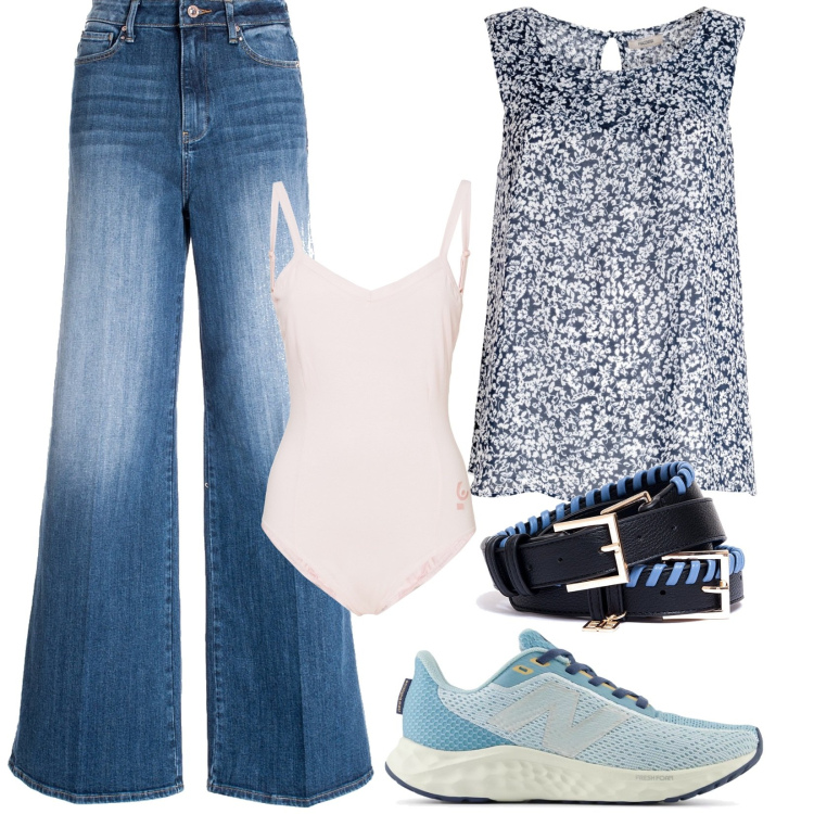Outfit donna - Summer end. Stile Casual per Tutti i giorni. Abbinamento con sneakers, bluse, jeans, cinture, body.