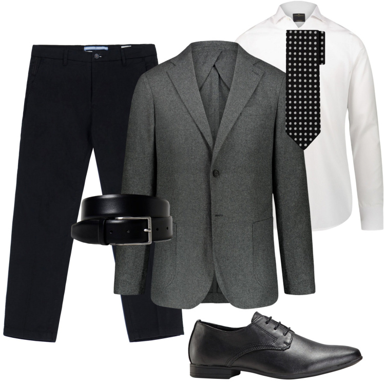 Outfit uomo - Total look #1948315. Stile Business/Elegante per Ufficio. Abbinamento con scarpe stringate, pantaloni, camicie, cravatte, giacche, cinture.