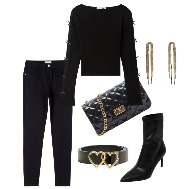 Outfit donna - Terranova contest!!!. Stile Glamour per Serata fuori. Abbinamento con t-shirt, stivaletti, orecchini, pantaloni, borse a tracolla, cinture.