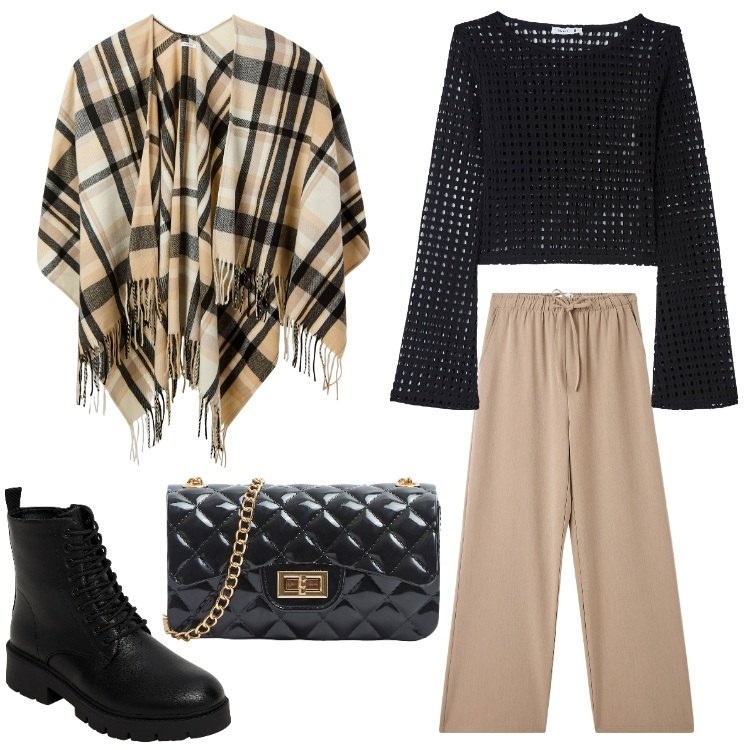 Outfit donna - Terranova Collezione autunno/inverno. Stile Trendy per Tutti i giorni. Abbinamento con maglieria, borse a tracolla, anfibi, pantaloni, cappe.