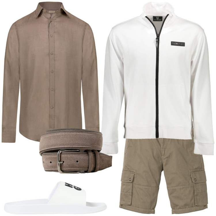 Outfit uomo - Tempo libero. Stile Casual per Tutti i giorni. Abbinamento con bermuda, camicie, cinture, sandali, felpe.