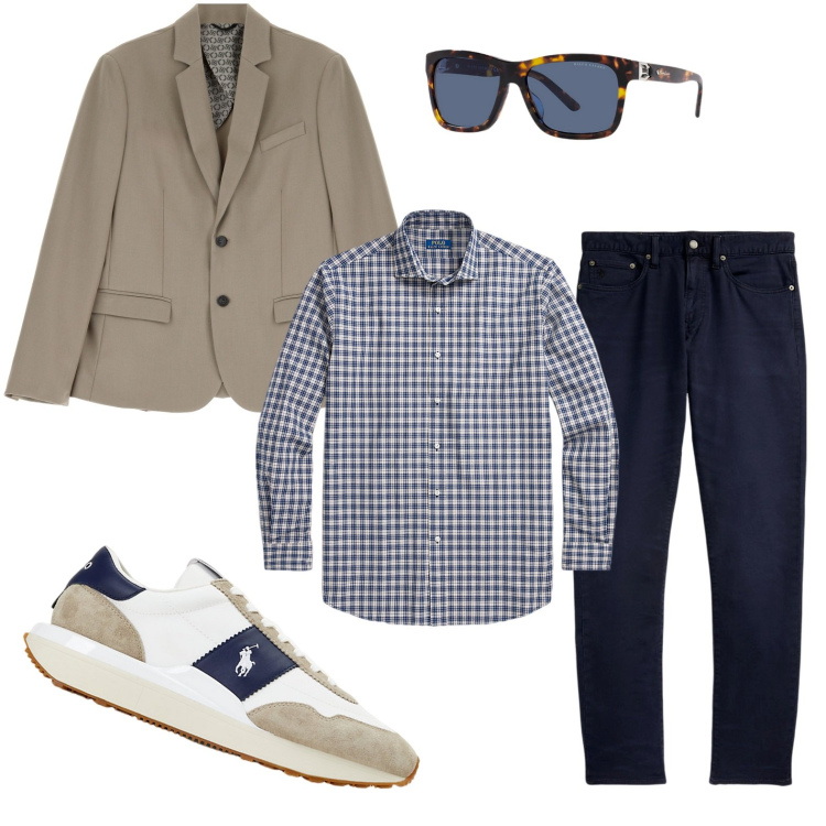 Outfit uomo - La camicia in popeline. Stile Casual per Ufficio. Abbinamento con giacche, sneakers, pantaloni chino, occhiali da sole, camicie.