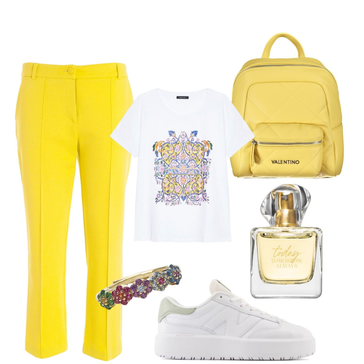 Outfit donna - Total look #1948423. Stile Basic per Tutti i giorni. Abbinamento con profumi, anelli, sneakers, pantaloni, t-shirt, zaini.