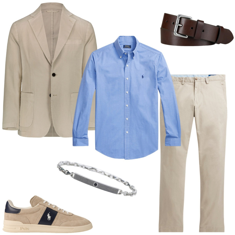 Outfit uomo - A cena con i colleghi di lavoro. Stile Trendy per Serata speciale. Abbinamento con braccialetti, pantaloni, camicie, cinture, sneakers, giacche.