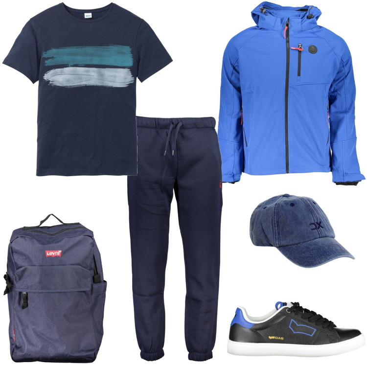 Outfit uomo - Passeggiata tra i sentieri di montagna. Stile Casual per Tutti i giorni. Abbinamento con t-shirt, pantaloni, giacche sportive, scarpe sportive, cappelli, borse sportive.