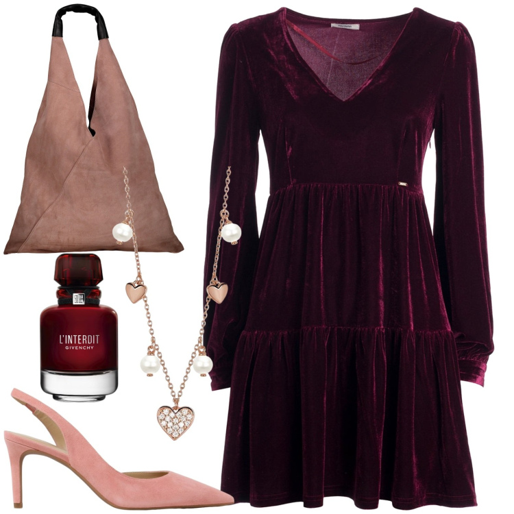 Outfit donna - Total look #1948481. Stile Casual chic per Serata fuori. Abbinamento con profumi, collane, vestiti, scarpe col tacco, borse a spalla.