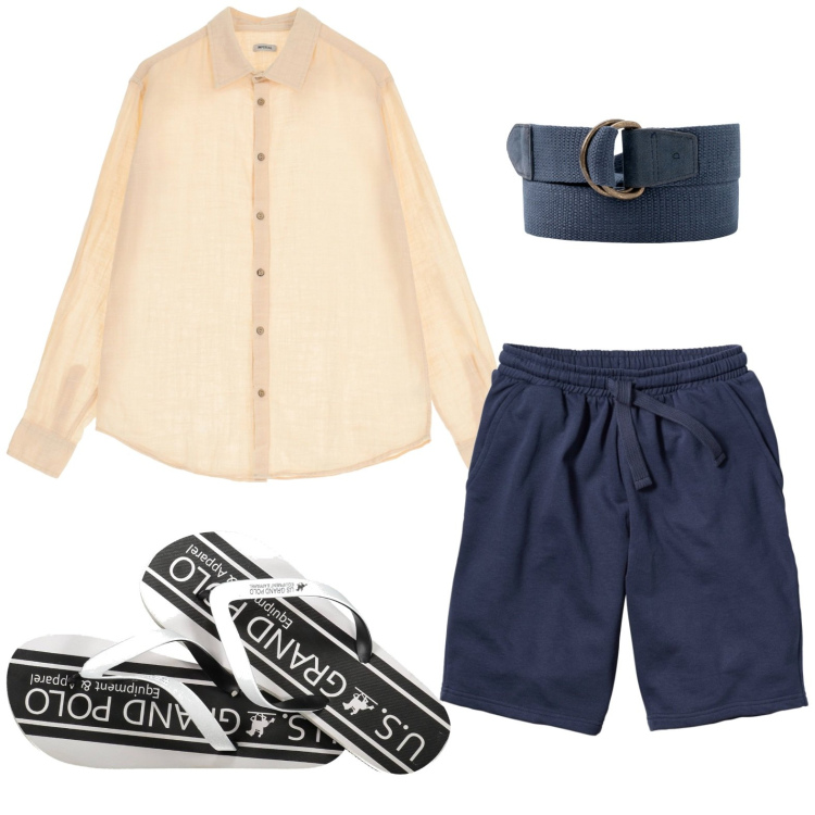 Outfit uomo - Short e camicia. Stile Casual per Tutti i giorni. Abbinamento con bermuda, camicie, sandali, cinture.