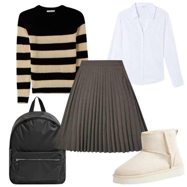 Outfit donna - Ritorno a scuola con Terranova. Stile Trendy per Scuola/Università. Abbinamento con maglieria, gonne lunghe, camicie, stivali, zaini.
