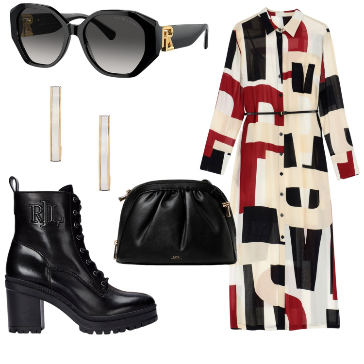 Outfit donna - Dolcenero. Stile Casual chic per Tutti i giorni. Abbinamento con vestiti lunghi, occhiali da sole, stivaletti, orecchini, borse a mano.