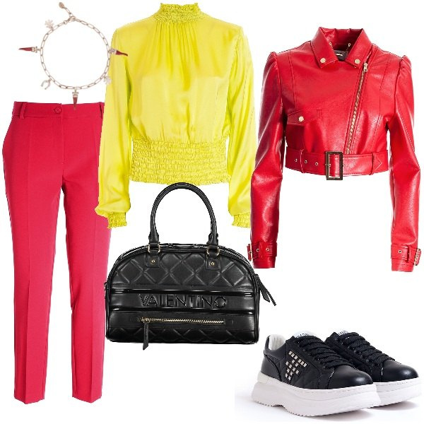 Outfit donna - Total look #1948854. Stile Rock per Scuola/Università. Abbinamento con braccialetti, sneakers, bluse, pantaloni, giacche, borse a spalla.