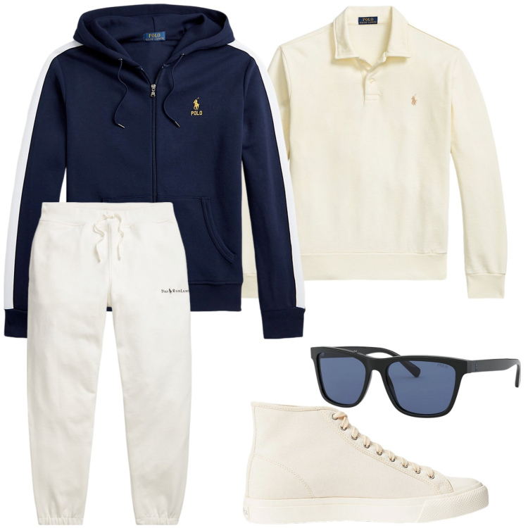 Outfit uomo - Sportivo. Stile Casual per Sport. Abbinamento con sneakers, occhiali da sole, pantaloni, felpe, felpe con cappuccio.