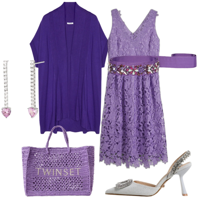 Outfit donna - Total look #1949019. Stile Chic per Serata fuori. Abbinamento con vestiti, orecchini, borse tote, cinture, cardigans, scarpe col tacco.