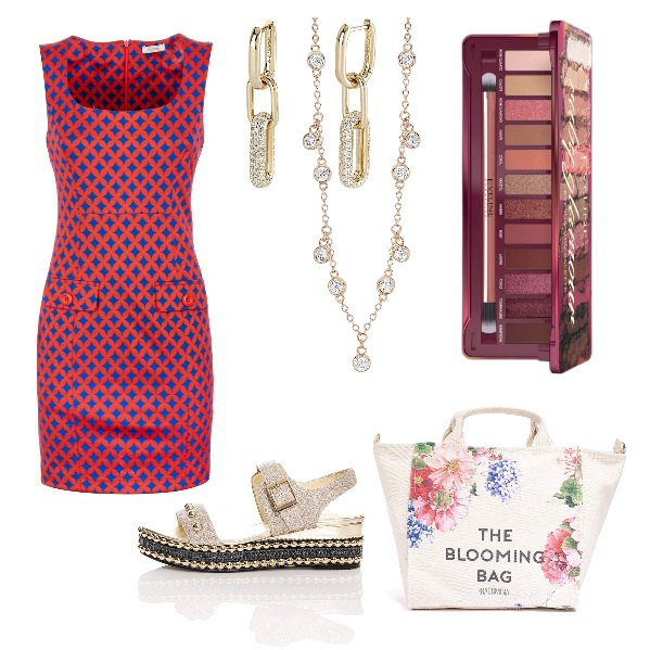 Outfit donna - Total look #1949133. Stile Trendy per Tutti i giorni. Abbinamento con ombretti, collane, orecchini, vestiti senza maniche, sandali, borse tote.