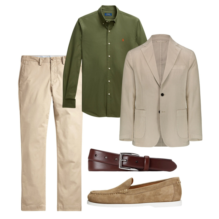 Outfit uomo - Fresco di fine estate. Stile Casual per Tutti i giorni. Abbinamento con camicie, pantaloni, cinture, scarpe stringate, giacche.