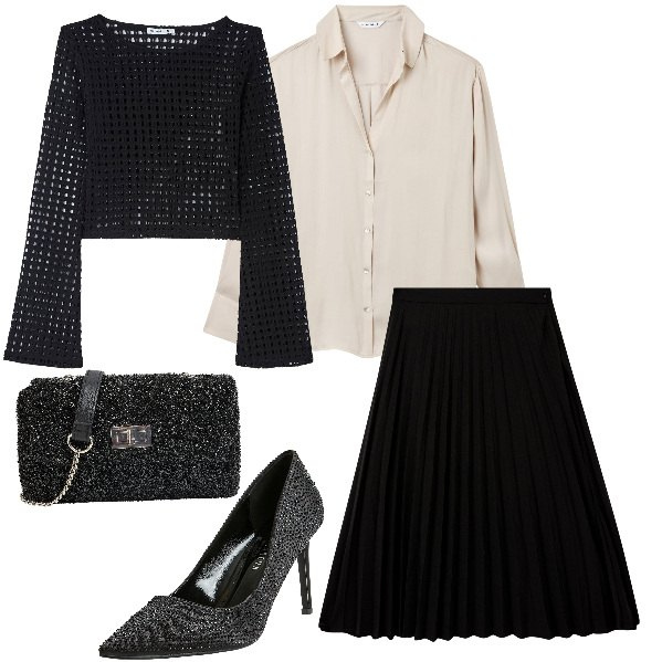 Outfit donna - Total look #1949174. Stile Glamour per Serata fuori. Abbinamento con maglieria, gonne lunghe, camicie, borse a tracolla, décolleté.