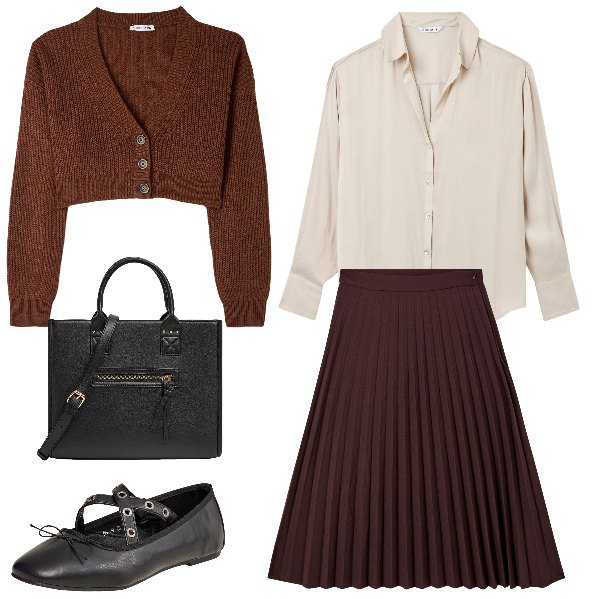 Outfit donna - Total look #1949175. Stile Casual chic per Ufficio. Abbinamento con shopping bag, gonne lunghe, cardigans, ballerine, camicie.