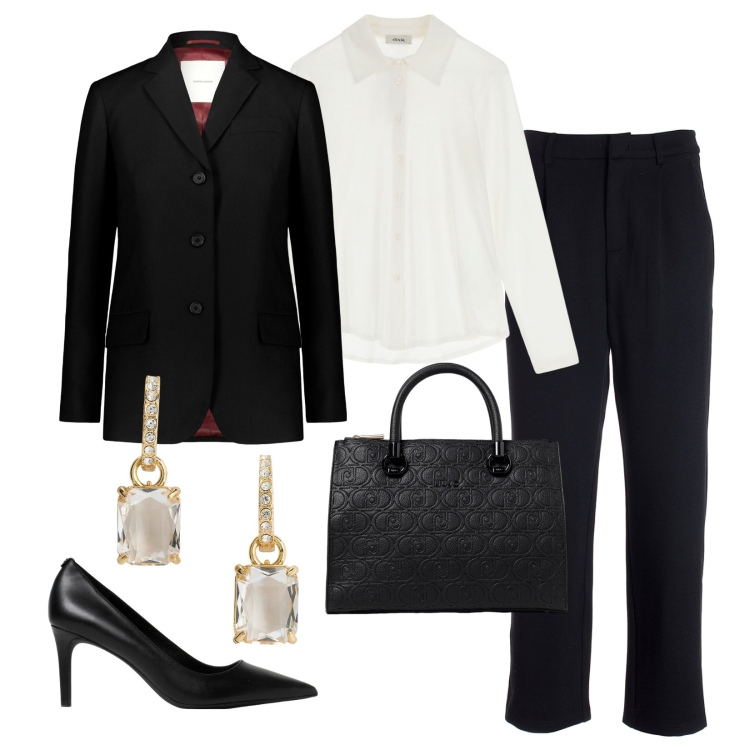 Outfit donna - Business woman!!!. Stile Mannish per Ufficio. Abbinamento con pantaloni, camicie, orecchini, blazer, borse a mano, décolleté.