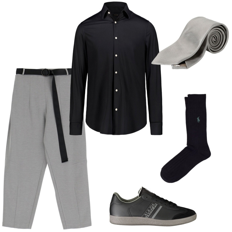 Outfit uomo - Informale con la cravatta. Stile Trendy per Tutti i giorni. Abbinamento con pantaloni, calzini, sneakers, camicie, cravatte.