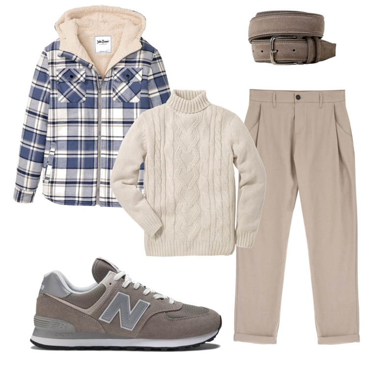 Outfit uomo - Weekend a Bled. Stile Casual per Tutti i giorni. Abbinamento con maglieria, cappotti, sneakers, pantaloni, cinture.