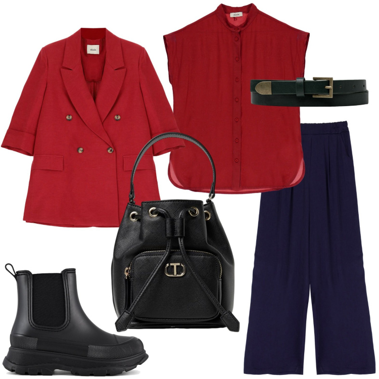 Outfit donna - Bantoa fall winter - pantalone palazzo. Stile Chic per Ufficio. Abbinamento con pantaloni a palazzo, blazer, camicie, stivali, borse a secchiello, cinture.