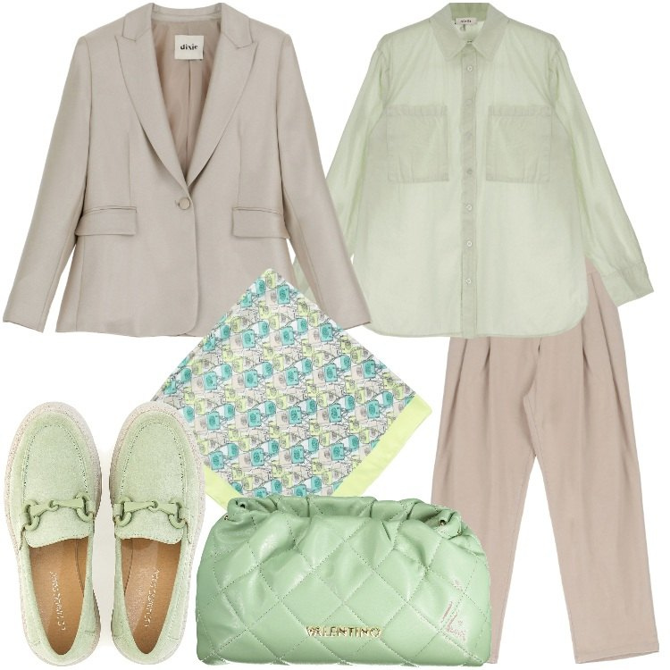 Outfit donna - Speciale Business Woman. Stile Mannish per Ufficio. Abbinamento con pantaloni, camicie, blazer, mocassini, borse a spalla, foulard.