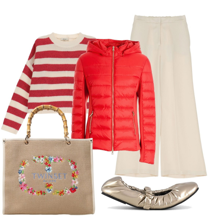 Outfit donna - Il 100gr rosso ideale!. Stile Casual chic per Tutti i giorni. Abbinamento con pantaloni, piumini, pullovers, ballerine, borse a mano.