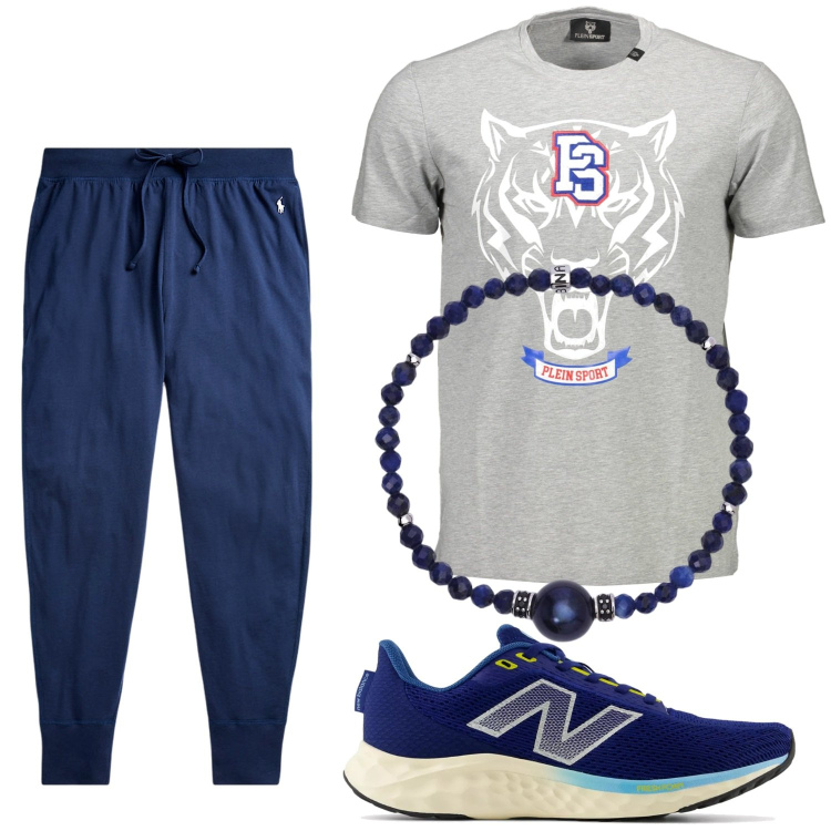 Outfit uomo - Total look #1949905. Stile Casual per Sport. Abbinamento con braccialetti, sneakers, pantaloni, t-shirt.