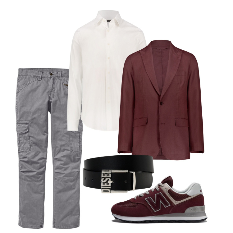 Outfit uomo - Bordeaux. Stile Trendy per Tutti i giorni. Abbinamento con pantaloni cargo, sneakers, cinture, giacche, camicie.
