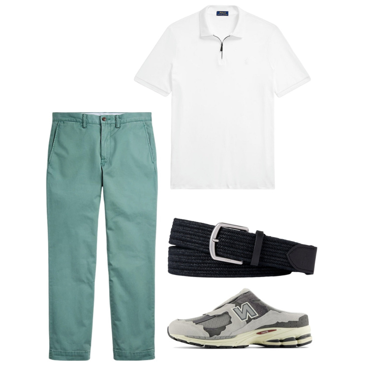 Outfit uomo - Ancora estate. Stile Casual per Tutti i giorni. Abbinamento con sneakers, pantaloni, cinture, polo.