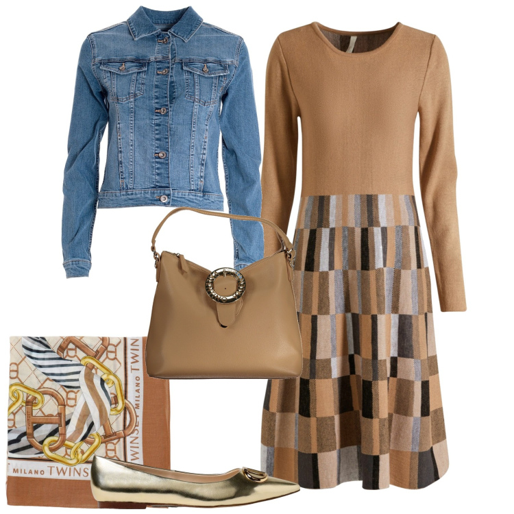 Outfit donna - Settembre. Stile Urban per Tutti i giorni. Abbinamento con vestiti, giacche, ballerine, sciarpe, borse a spalla.