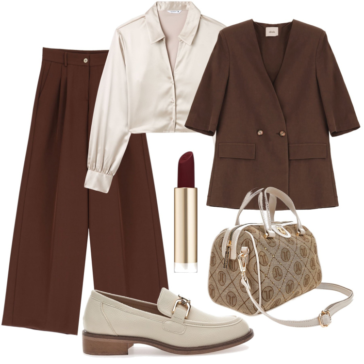 Outfit donna - Mannish rivisitato con bon ton. Stile Bon Ton per Ufficio. Abbinamento con rossetti, camicie, pantaloni a palazzo, blazer, mocassini, borse a mano.