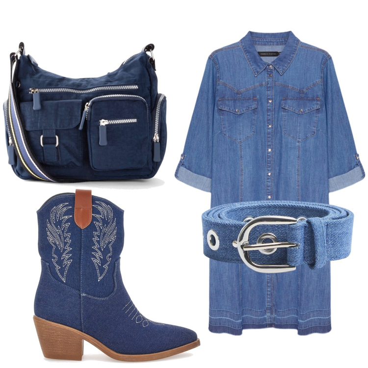 Outfit donna - Jeans intramontabile. Stile Casual per Ufficio. Abbinamento con borse a tracolla, cinture, vestiti midi/longuette, stivaletti.