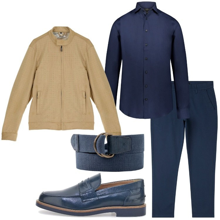Outfit uomo - Aperitivo post-lavoro con i colleghi. Stile Business/Elegante per Tutti i giorni. Abbinamento con pantaloni skinny, giacche, camicie, scarpe stringate, cinture.
