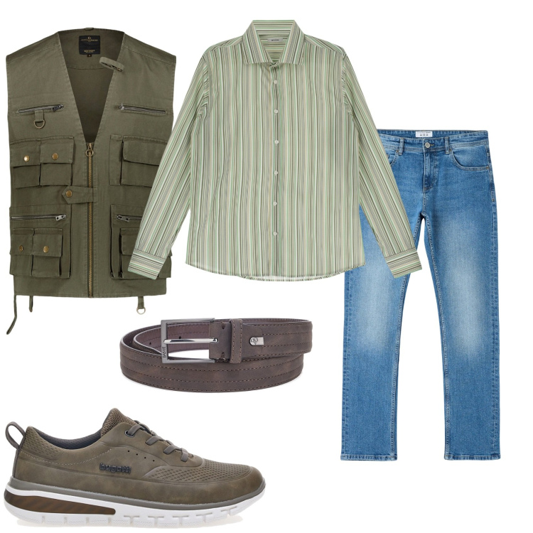 Outfit uomo - Jeans per un giorno libero. Stile Urban per Tutti i giorni. Abbinamento con camicie, gilet, jeans dritti, cinture, sneakers.