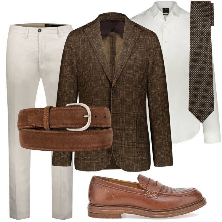 Outfit uomo - Total look #1950237. Stile Business/Elegante per Tutti i giorni. Abbinamento con giacche, camicie, cinture, scarpe stringate, pantaloni, cravatte.