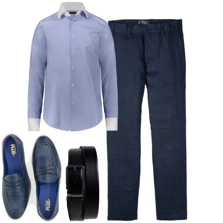Outfit uomo - Total look #1950395. Stile Business/Elegante per Ufficio. Abbinamento con pantaloni, camicie, scarpe stringate, cinture.