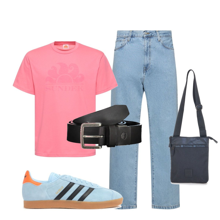 Outfit uomo - Con i colleghi dopo il lavoro. Stile Casual per Serata speciale. Abbinamento con portafogli, jeans, cinture, t-shirt, sneakers.