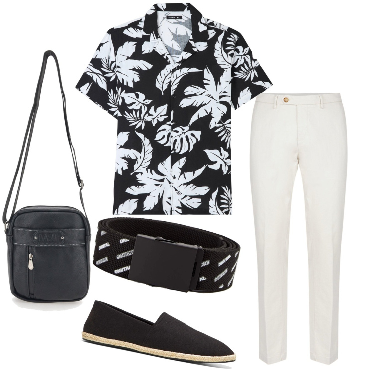 Outfit uomo - Me and you. Stile Trendy per Serata speciale. Abbinamento con espadrillas, camicie a manica corta, cinture, pantaloni chino, portafogli.