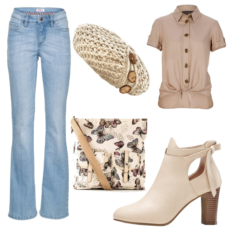 Outfit donna - Total look #1950479. Stile Casual per Tutti i giorni. Abbinamento con stivaletti, borse a tracolla, jeans bootcut, camicie, berretti.