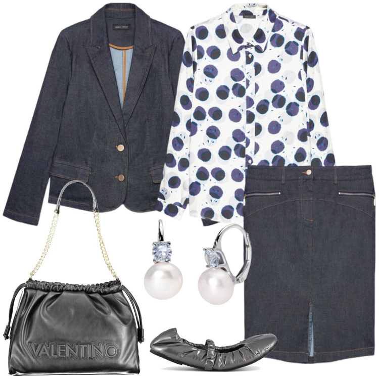 Outfit donna - Total look #1950485. Stile Chic per Tutti i giorni. Abbinamento con orecchini, ballerine, blazer, gonne, camicie, borse a spalla.