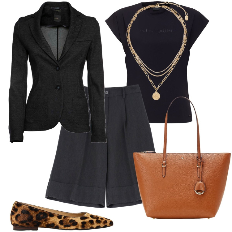 Outfit donna - Le bermuda in ufficio. Stile Mannish per Ufficio. Abbinamento con bermuda, ciondoli, borse tote, ballerine, blazer, t-shirt.