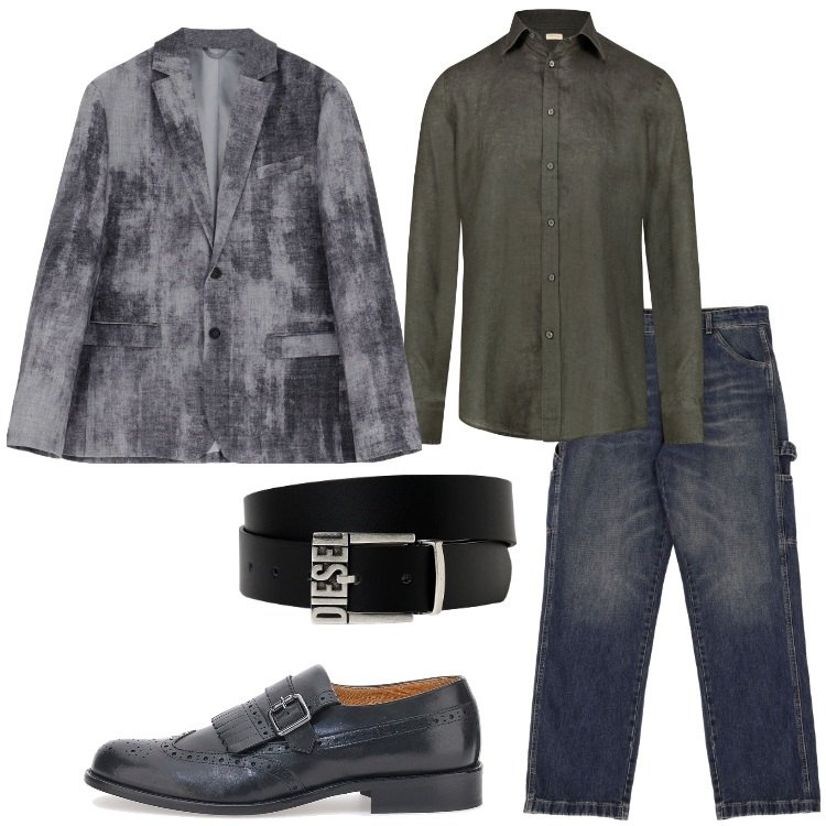 Outfit uomo - Serata speciale. Stile Trendy per Serata speciale. Abbinamento con giacche, jeans, scarpe stringate, camicie, cinture.