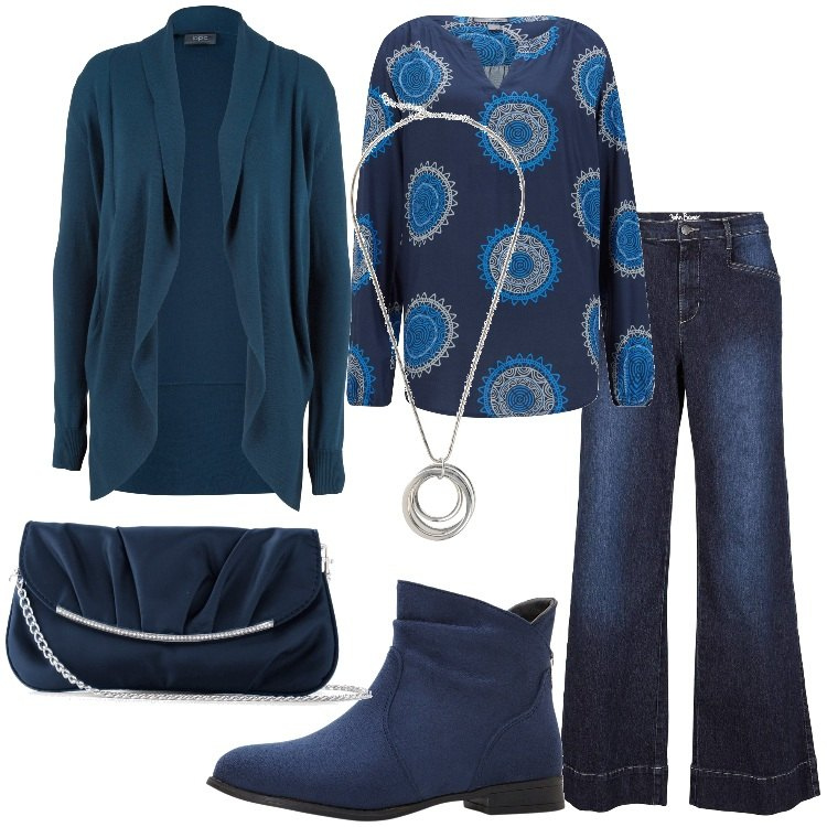 Outfit donna - Bonprix Denim style everyday. Stile Basic per Tutti i giorni. Abbinamento con jeans, tuniche, cardigans, stivaletti, pochette, collane.