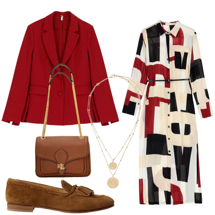 Outfit donna - Imperial ritorno in ufficio. Stile Chic per Ufficio. Abbinamento con vestiti lunghi, blazer, ciondoli, mocassini, borse a spalla.