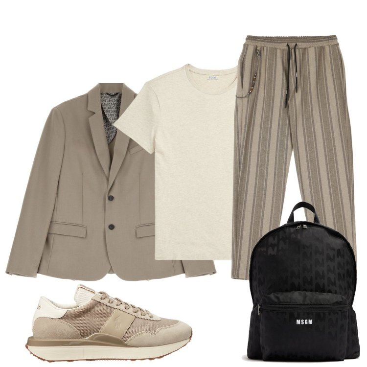 Outfit uomo - In ufficio. Stile Trendy per Ufficio. Abbinamento con pantaloni, giacche, t-shirt, sneakers, borse sportive.